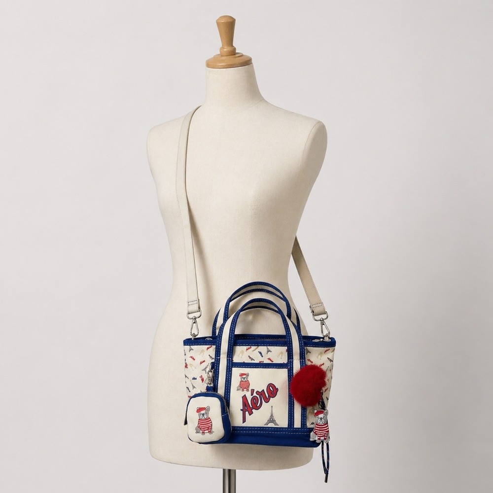NEW Aeropostale Womens Royal Blue French‎ Bulldog Paris Mini Tote Bag